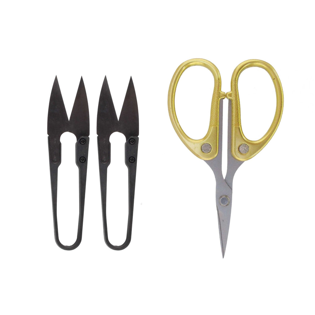 BambooMN Fine Cut Sharp Point Embroidery Scissors Set with 2 Thread Cutter Snips - Gold - 1 Set